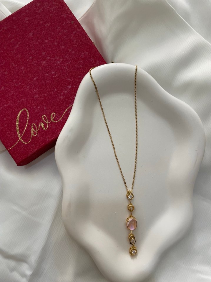 Gold Pudra Taş Detaylı Y Kadın Kolye - Görsel 2