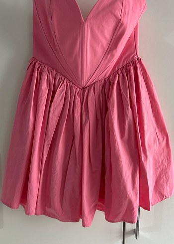 Pembe Straplez Mini Pileli Kokteyl Elbisesi - Görsel 2