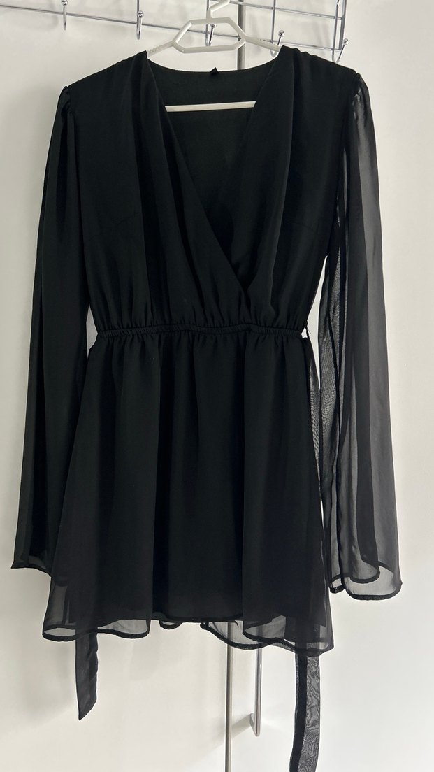 Siyah Uzun Kollu Kadın Elbise - Görsel 4