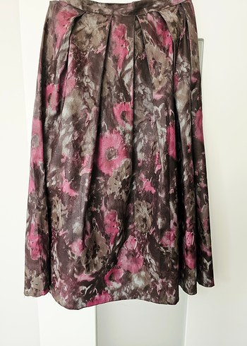 Kahverengi Batik Desenli Uzun Salaş Tasarım Etek