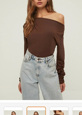 Kahverengi Tek Omuz Uzun Kollu Bluz - Görsel 2