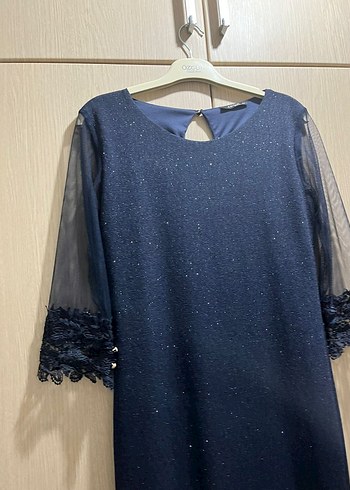 Parlak Nakışlı Lacivert Uzun Abiye Elbise - Görsel 3