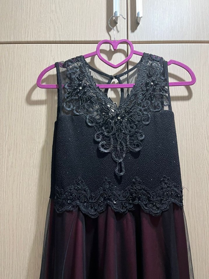 Mor İşlemeli Dantel Detaylı Uzun Abiye Elbise - Görsel 2