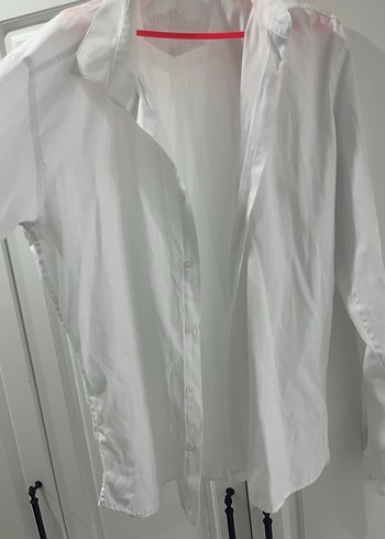 Düğmeli Beyaz Keten Gömlek - Görsel 3