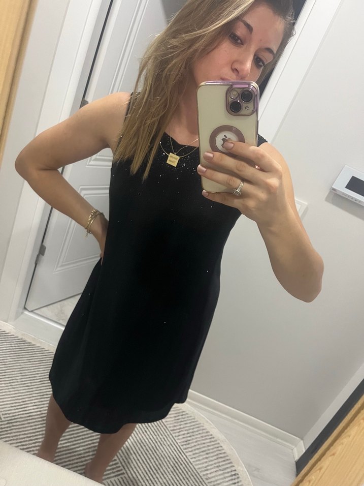 Siyah simli gece elbisesi - Görsel 5