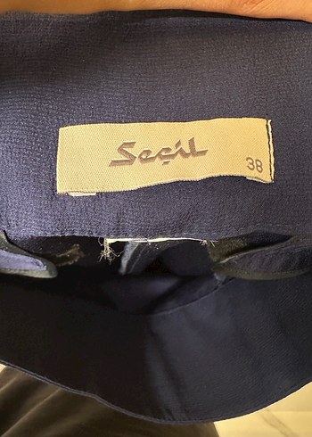 38 Beden Lacivert Kadın Kemerli Bol Kesim Kumaş Pantolon