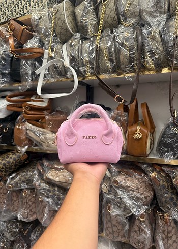 Pembe Baskılı Fermuarlı Kadın El Çantası