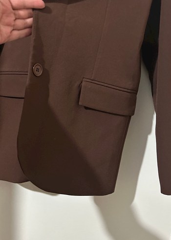 s Beden kahverengi Renk Düğmeli Kahverengi Kadın Blazer Ceket
