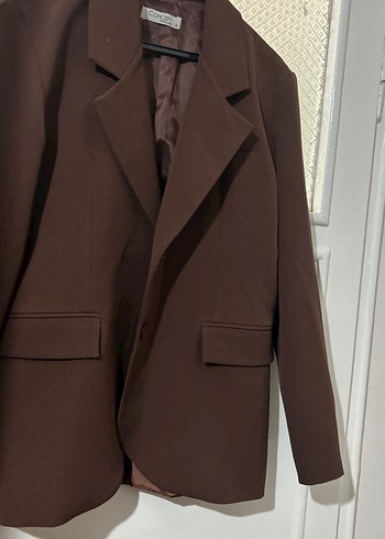 s Beden Düğmeli Kahverengi Kadın Blazer Ceket