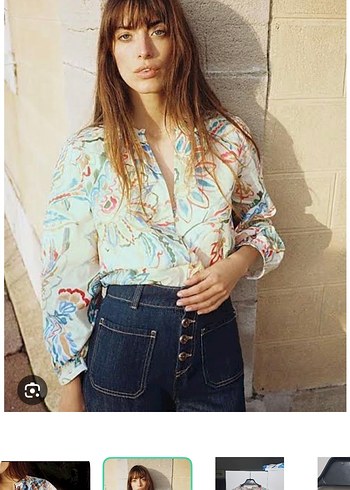 Zara Pastel Cicekli V Yaka Rahat Bluz