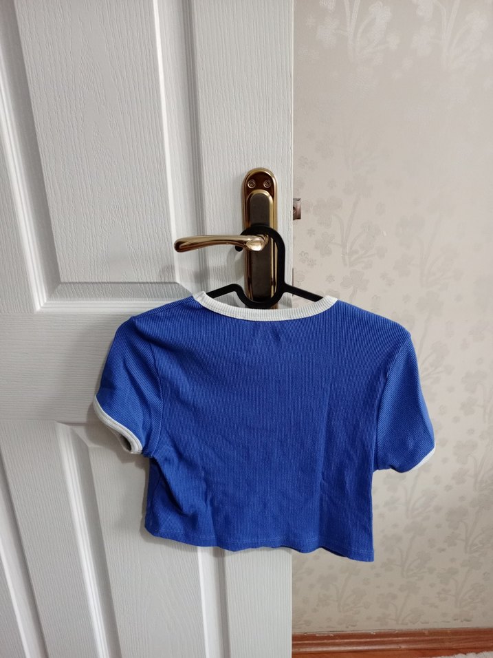 Mavi Kısa Kollu Kadın Mini Tişört - Görsel 2