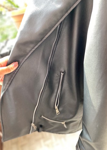 l Beden siyah Renk Kadın Siyah Deri Biker Ceket