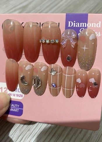 Pembe Pastel Taşlı takma Tırnak - Görsel 3
