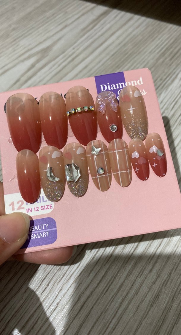Pembe Pastel Taşlı takma Tırnak - Görsel 2