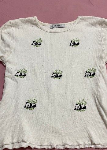 Beyaz kadın Panda Baskılı Tişört - Görsel 2