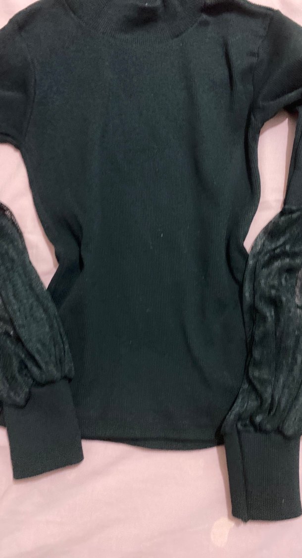 Siyah Boğazlı, Uzun Kollu Triko Bluz - Görsel 3