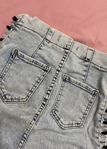 Bağcıklı Kısa Denim Mavi Kot Şort - Görsel 6