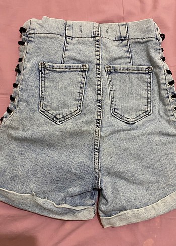 Bağcıklı Kısa Denim Mavi Kot Şort - Görsel 5