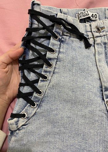 Bağcıklı Kısa Denim Mavi Kot Şort - Görsel 2