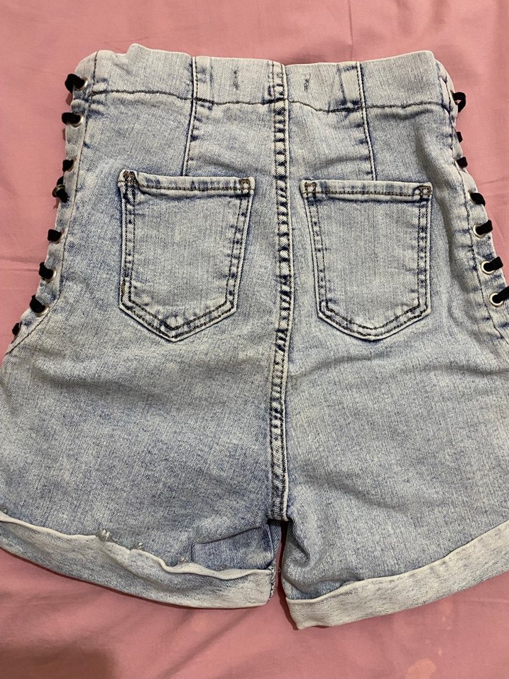 Bağcıklı Kısa Denim Mavi Kot Şort - Görsel 5