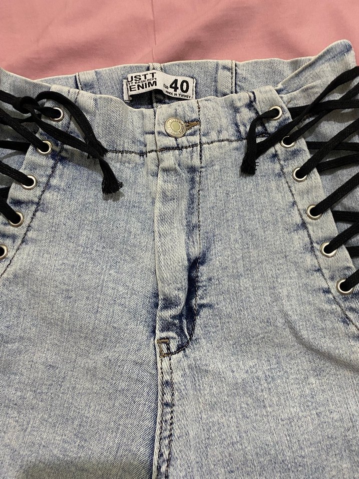 Bağcıklı Kısa Denim Mavi Kot Şort - Görsel 4