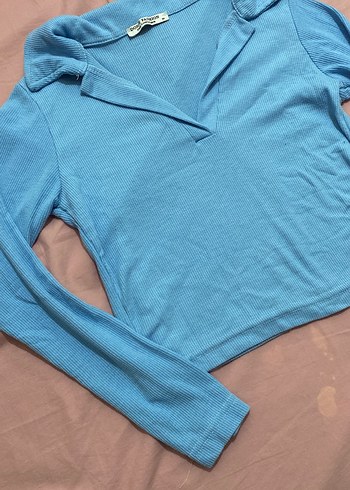 Mavi V Yaka Kadın Bluz - Görsel 2