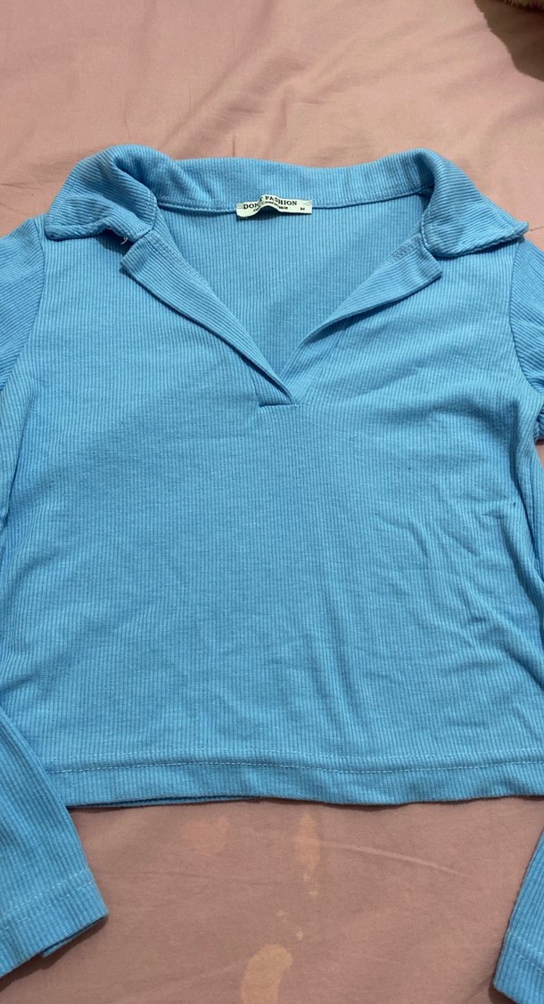 Mavi V Yaka Kadın Bluz - Görsel 4