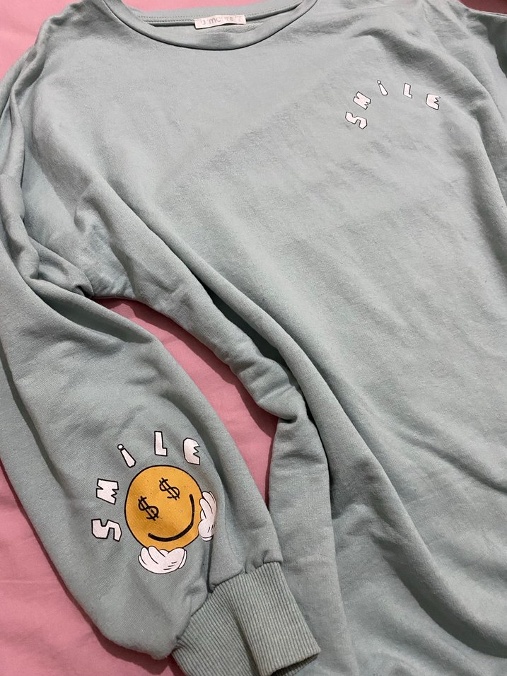 Turkuaz Uzun Kollu Kadın Sweatshirt - Görsel 3