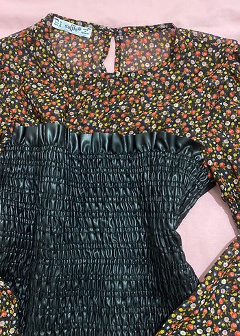 Çiçek Desenli, Pilili Kadın Bluz - Görsel 5