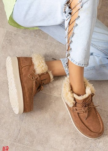 Ugg Taba Süet Kürklü Kadın Dolgu Topuk Bot