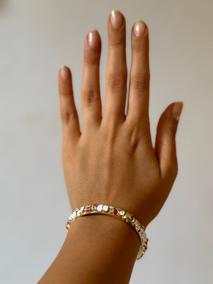 Çiçek Desenli Boncuklu Çelik Kadın Bileklik Kelepçe - Görsel 3