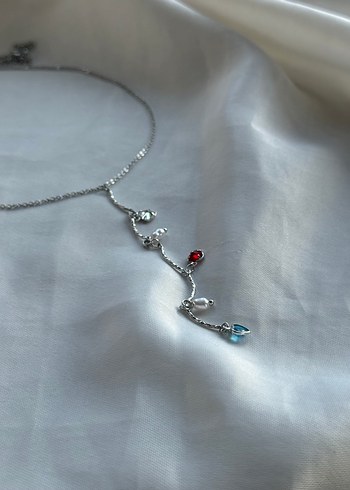  Beden çeşitli Renk Uzun Zincir Detaylı Çok Renkli Kadın Kolye