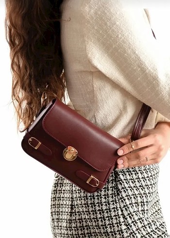 Bordo Deri Tokalı Kadın Çantası - Görsel 5