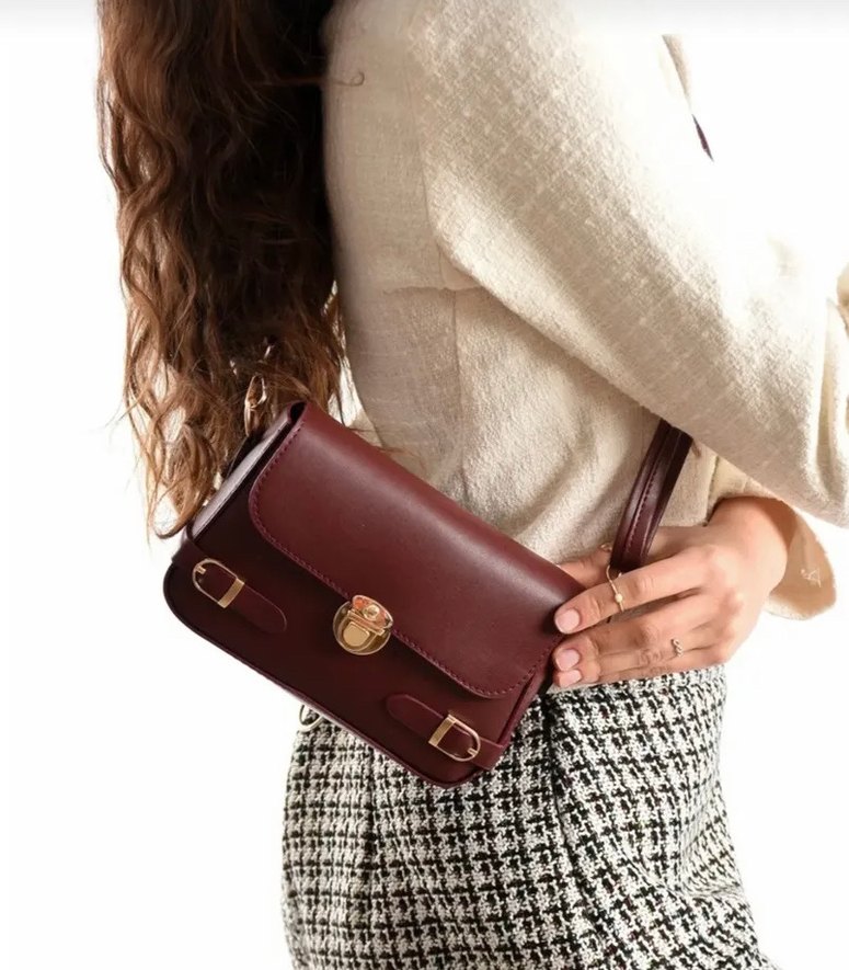 Bordo Deri Tokalı Kadın Çantası - Görsel 5