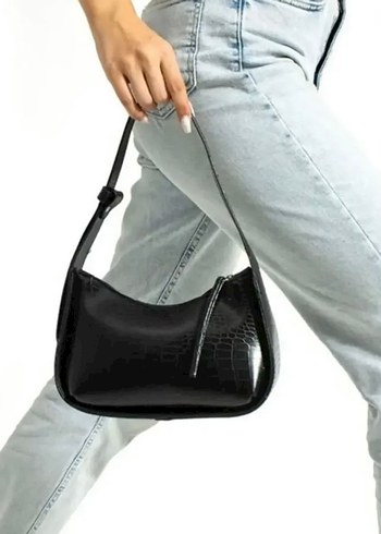 Siyah Yılan Derisi Desenli Deri Kadın Çanta - Görsel 2