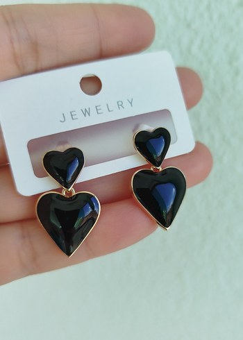 Parlak Siyah Mini Kalp Küpeler - Görsel 4