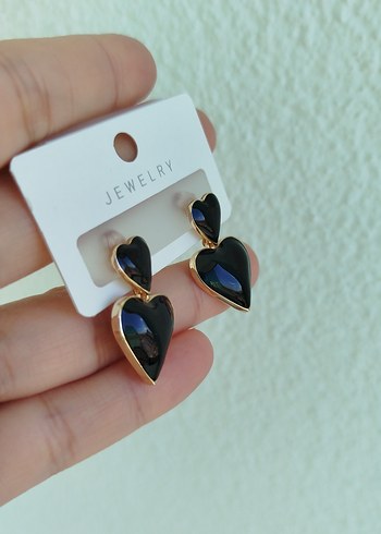 Parlak Siyah Mini Kalp Küpeler - Görsel 3