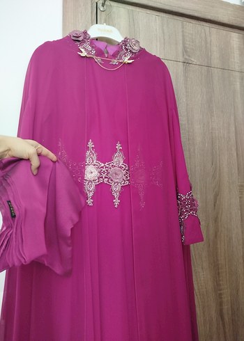 Pembe İşlemeli Uzun Kollu Salaş Abiye - Görsel 3