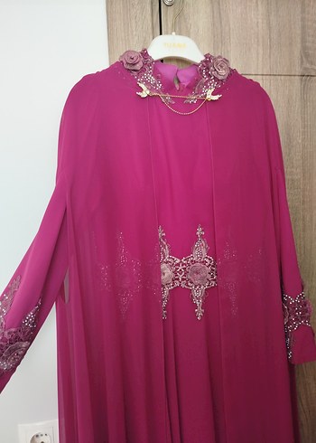 Pembe İşlemeli Uzun Kollu Salaş Abiye - Görsel 4