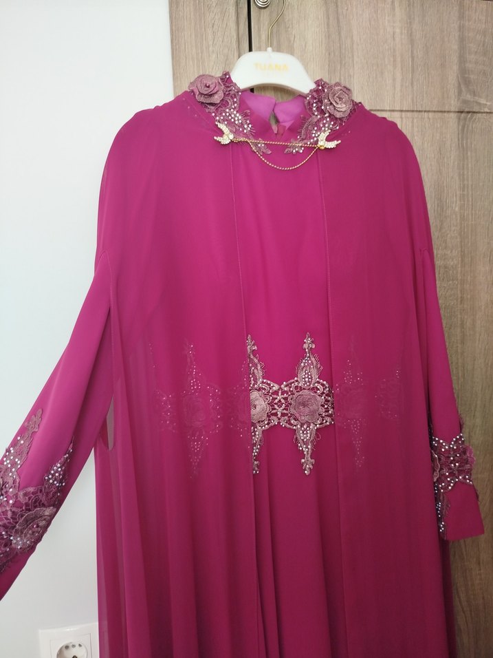 Pembe İşlemeli Uzun Kollu Salaş Abiye - Görsel 4