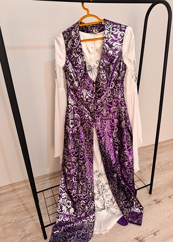 m Beden Mor Drape Detaylı Uzun Henna Elbise