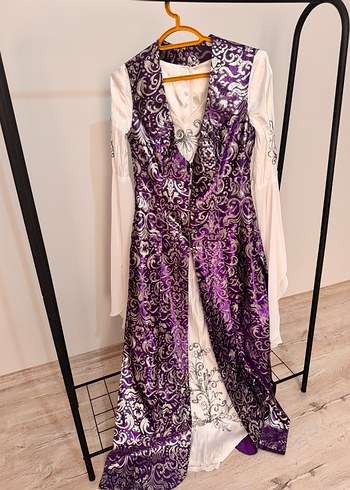 Mor Drape Detaylı Uzun Henna Elbise