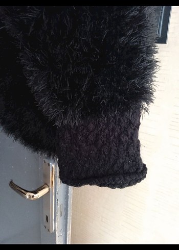 Uzun Kollu siyah Kadın Kürk kazak el örgüsü el emeği - Görsel 4