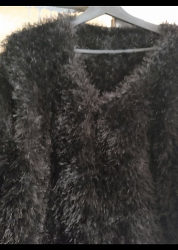 Uzun Kollu siyah Kadın Kürk kazak el örgüsü el emeği - Görsel 6