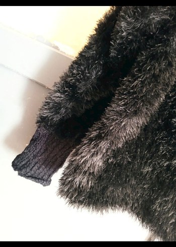 Uzun Kollu siyah Kadın Kürk kazak el örgüsü el emeği - Görsel 5