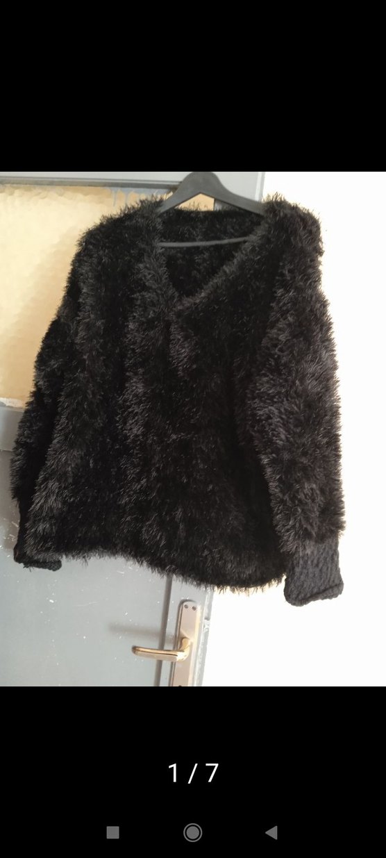 Uzun Kollu siyah Kadın Kürk kazak el örgüsü el emeği - Görsel 3