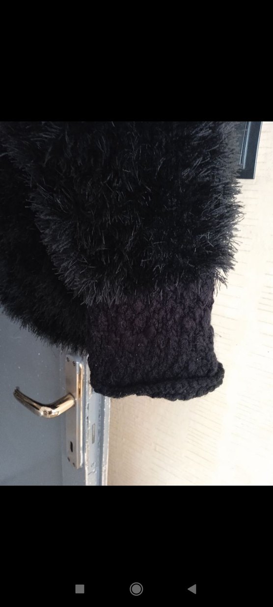Uzun Kollu siyah Kadın Kürk kazak el örgüsü el emeği - Görsel 4
