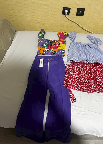 Zara Desenli Kadın Uzun Mor İspanyol paça toplu gelecek marka ürünler