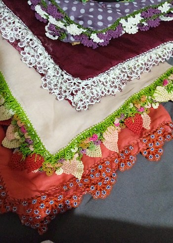 Dantel Detaylı Renkli Vintage Kadın Fular 7.adet yazma çeyizlik - Görsel 5