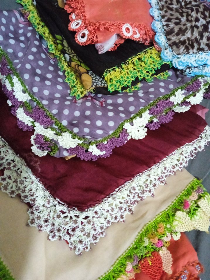 Dantel Detaylı Renkli Vintage Kadın Fular 7.adet yazma çeyizlik - Görsel 4